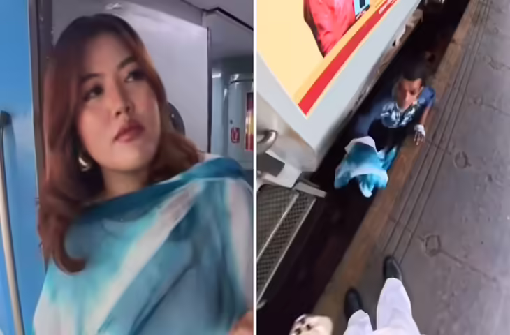 विदेशी लड़की का दुपट्टा गिरा तो भारतीय शख्स ने रेलवे ट्रैक पर लगाई छलांग, वीडियो देख यूजर्स कर रहे तारीफ़&nbsp;