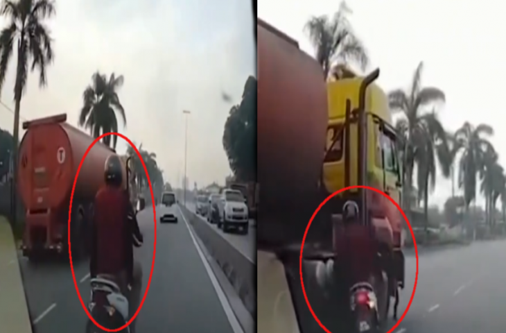 जानबूझकर स्कूटी सहित चलते ट्रक में घुस गया शख्स, ईश्वर की कृपा से फिर हुआ ऐसा चमत्कार