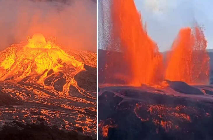 ज्वालामुखी का भयंकर वीडियो वायरल, 300 फीट ऊपर उछले लावा के फव्वारे