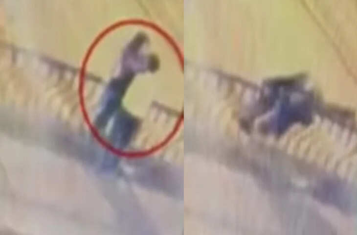 प्यार में खोया कपल हुआ हादसे का शिकार, किस के दौरान रेलिंग से गिरने का वीडियो वायरल