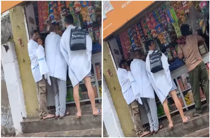 रेलवे की चादर लेकर बाजार पहुंच गए 3 लोग, देखकर यूजर्स बोले- टिकट के साथ बेडिंग भी मिली थी क्या?