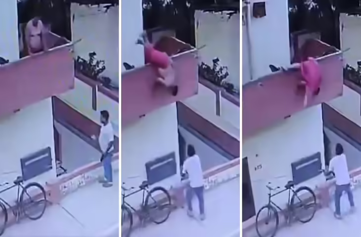 सिर्फ 10 रुपये की आइसक्रीम के चक्कर में जान जोखिम में डाल बैठा युवक, बालकनी से गिरने का वीडियो हुआ वायरल