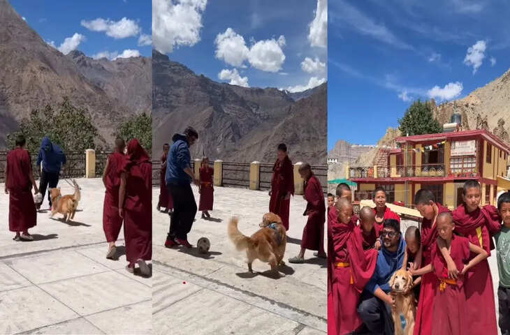 स्पीति घाटी के मठ में फुटबॉल खेलते युवा भिक्षुओं के साथ शामिल हुआ कुत्ता, Viral Video ने जीता यूजर्स का दिल