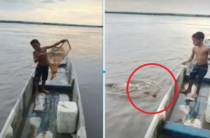 नदी में मगरमच्छ का खौफनाक सामना, जाल डालते बच्चे का वीडियो वायरल