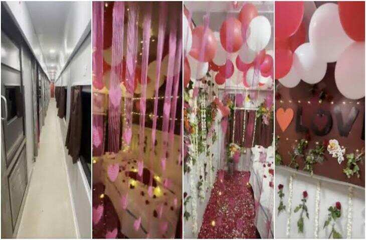 गुब्बारे, गुलाब और &lsquo;I Love You&rsquo; से सजा ट्रेन का डिब्बा.....' ट्रेन के कम्पार्टमेंट को बना दिया हनीमून सुइट, देखे वीडियो&nbsp;
