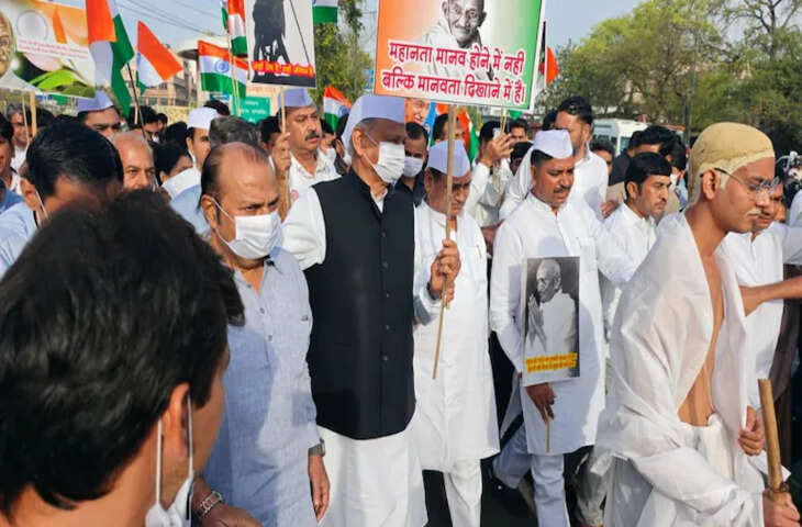दांडी मार्च की वर्षगांठ पर जयपुर में कांग्रेस और भारत सेवा संस्थान ने निकाला पैदल मार्च
