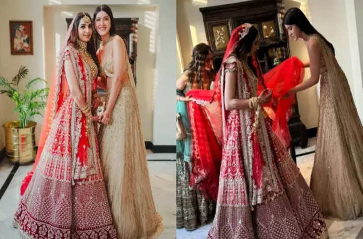 दोस्त की शादी में Shanaya Kapoor ने लूटी महफ़िल, गोल्डन लहंगे में फ्रेंड के साथ पोज़  देती नज़र आयी हसीना 