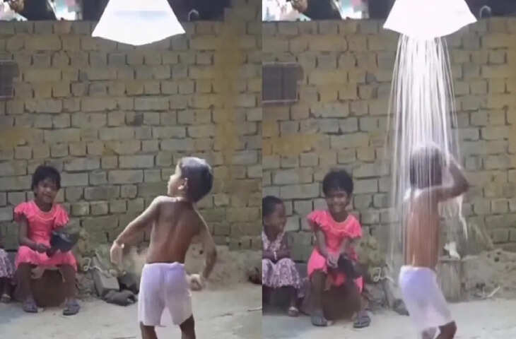 नन्हे बच्चे का देसी &lsquo;DIY शावर&rsquo; बना इंटरनेट सेंसेशन, खुशी देख लोग हुए फैन