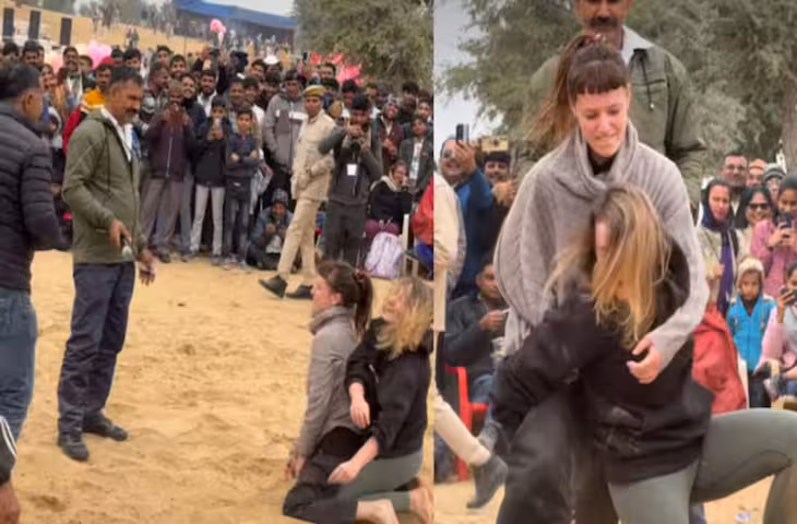 अखाड़े में उतरीं दो विदेशी महिलाएं, आजमाए कुश्ती के दांव, अंदाज देख खुला रह गया भारतीयों का मुंह, छाया वीडियो