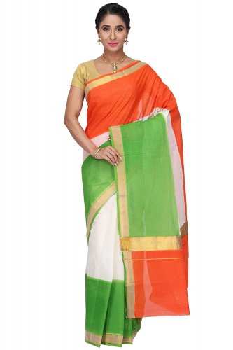 Multicolor Combination Leheriya Chiffon Saree with Fine Golden Border |  Exotic India Art